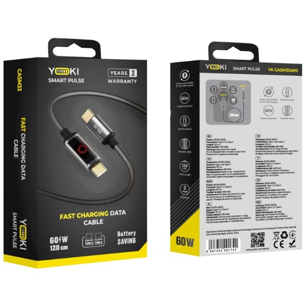 Фото - Кабель YOKI SMART PULSE Type-C to Type-C 60W 1.2m Black (SM33)